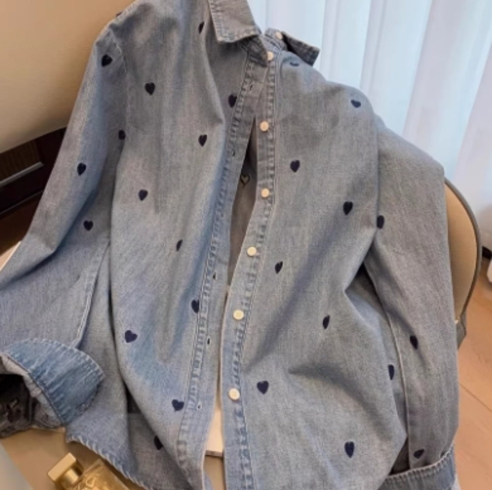 Heart Embroidery Denim Shirt